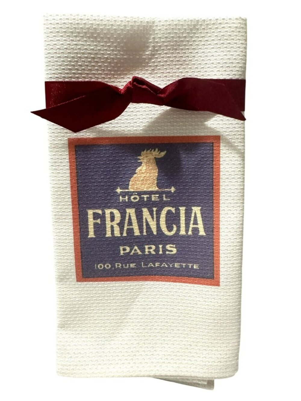 Hotel Francia Paris White Cotton Waffle Weave Kitchen Tea Towels France Set 2